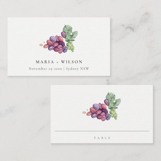 Elegant Waterverf Grape Foliage Rustic Wedding Plaatskaartje (Voorkant / Achterkant)