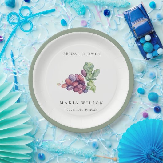 Elegant Waterverf Grape Foliage Vrijgezellenfeest Papieren Bordje (Feest)