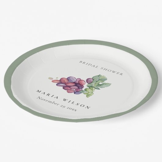 Elegant Waterverf Grape Foliage Vrijgezellenfeest Papieren Bordje (Gekanteld)