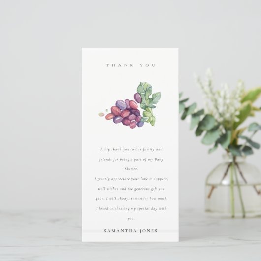Elegant Waterverf Grape Foliage Wedding Bedankkaart (Staand voorkant)