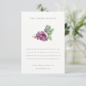 Elegant Waterverf Grape Foliage Wedding Detail Informatiekaartje (Staand voorkant)