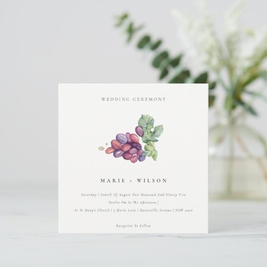 Elegant Waterverf Grape Foliage Wedding Invite Bedankkaart (Staand voorkant)