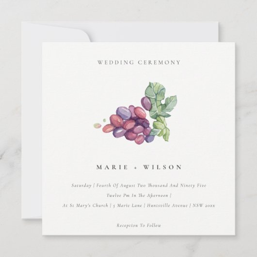 Elegant Waterverf Grape Foliage Wedding Invite Bedankkaart (Voorkant)