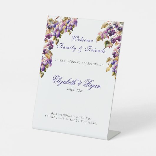 Elegant Waterverf Grape Vine Winery Wedding Reclamebord Met Voetstuk (Voorkant)