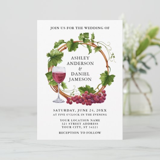 Elegant Waterverf Grape Vines Wood Wreatding Weddi Kaart (Staand voorkant)