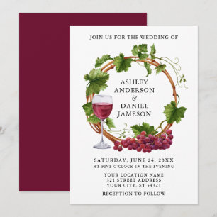 Elegant Waterverf Grape Vines Wood Wreatding Weddi Kaart
