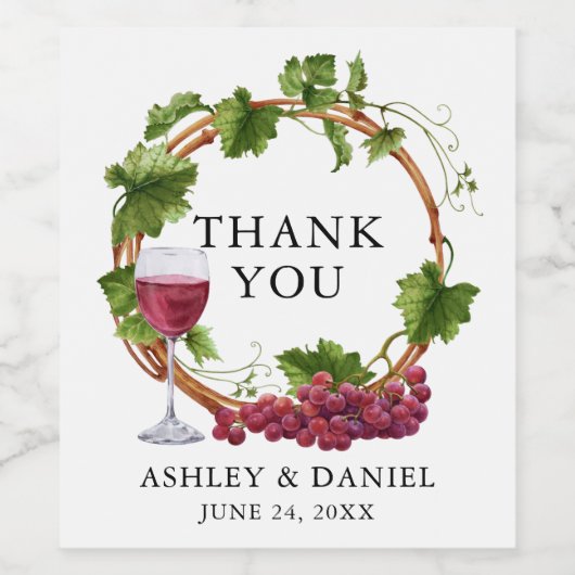 Elegant Waterverf Grape Vines Wood Wreatding Weddi Wijn Etiket (Enkel label)