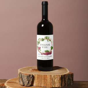 Elegant Waterverf Grape Vines Wood Wreatding Weddi Wijn Etiket