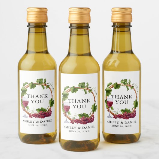 Elegant Waterverf Grape Vines Wreatding Wedding Wijn Etiket (Flessen)