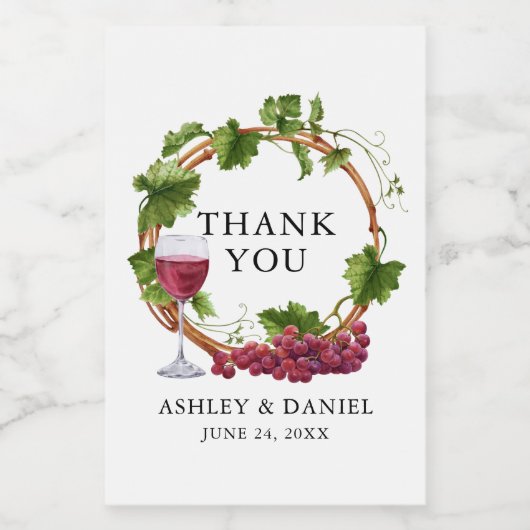 Elegant Waterverf Grape Vines Wreatding Wedding Wijn Etiket (Enkel label)