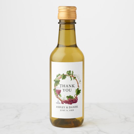 Elegant Waterverf Grape Vines Wreatding Wedding Wijn Etiket (Voorkant)