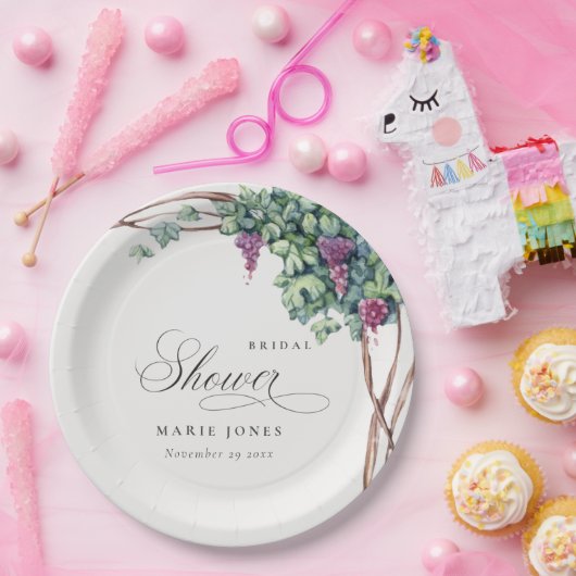 Elegant Waterverf Grapevine Foliage Vrijgezellenfe Papieren Bordje (Feest)