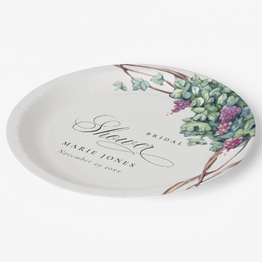 Elegant Waterverf Grapevine Foliage Vrijgezellenfe Papieren Bordje (Gekanteld)