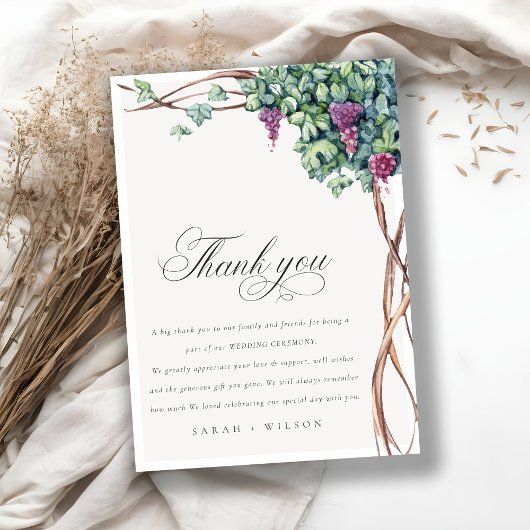 Elegant Waterverf Grapevine Foliage Wedding Bedankkaart