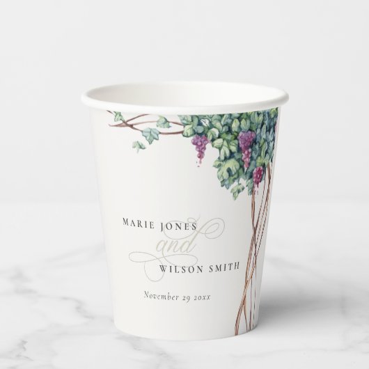 Elegant Waterverf Grapevine Foliage Wedding Papieren Bekers (Achterkant)