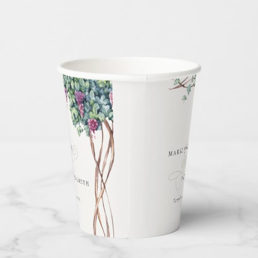 Elegant Waterverf Grapevine Foliage Wedding Papieren Bekers (Rechts)