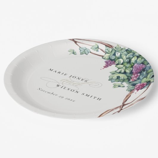Elegant Waterverf Grapevine Foliage Wedding Papieren Bordje (Gekanteld)
