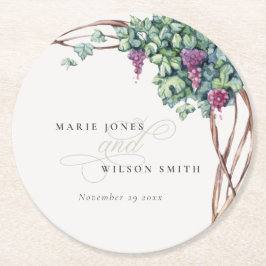Elegant Waterverf Grapevine Foliage Wedding Ronde Kartonnen Onderzetter