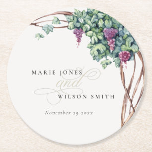 Elegant Waterverf Grapevine Foliage Wedding Ronde Kartonnen Onderzetter