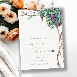 Elegant Waterverf Grapevine Save the Date Kaart
