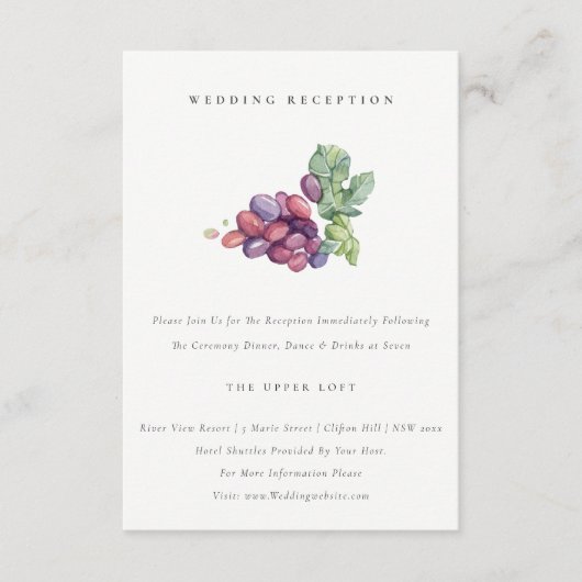 Elegant Waterverf Grapevine Wedding Reception Informatiekaartje (Voorkant)