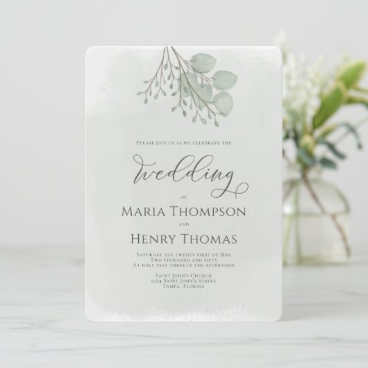 Elegant Waterverf Green Eucalyptus Leaves Foliage Kaart (Staand voorkant)