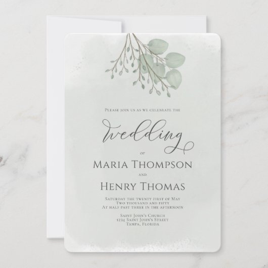 Elegant Waterverf Green Eucalyptus Leaves Foliage Kaart (Voorkant)