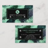 Elegant Waterverf Green Glitter Agate Visitekaartje (Voorkant / Achterkant)