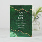 Elegant Waterverf Green Gold Marble Agate Geode Save The Date (Staand voorkant)