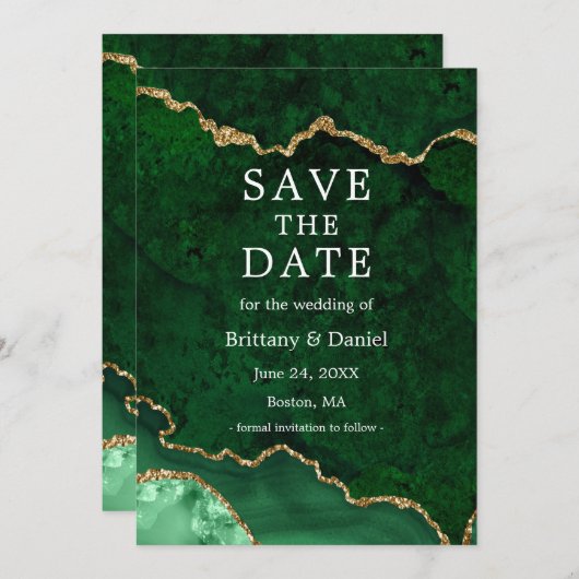 Elegant Waterverf Green Gold Marble Agate Geode Save The Date (Voorkant / Achterkant)