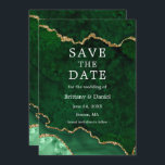 Elegant Waterverf Green Gold Marble Agate Geode Save The Date<br><div class="desc">Moderne Elegant Waterverf Emerald Green en Gold Marble Agate Geode Save the Date Kaart</div>