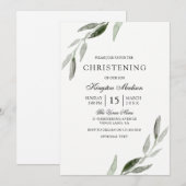 Elegant Waterverf Green Leaf Christening Invite Kaart (Voorkant / Achterkant)