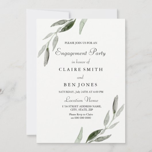 Elegant Waterverf Green Leaf Engagement Party Kaart (Voorkant)