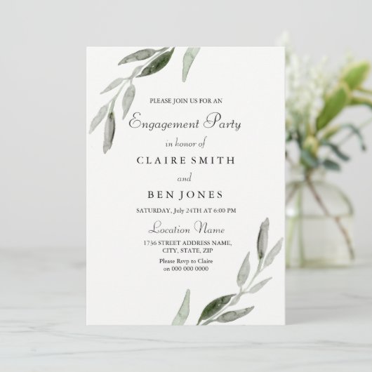 Elegant Waterverf Green Leaf Engagement Party Kaart (Staand voorkant)