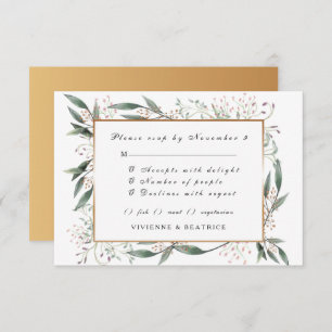 Elegant waterverf green leaf gold bruiloft RSVP Kaart