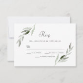 Elegant Waterverf Green Leaf Navy Wedding RSVP (Achterkant)