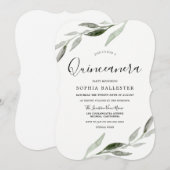 Elegant Waterverf Green Leaf Quinceanera Party Kaart (Voorkant / Achterkant)