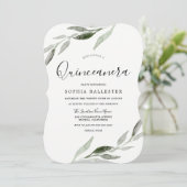 Elegant Waterverf Green Leaf Quinceanera Party Kaart (Staand voorkant)