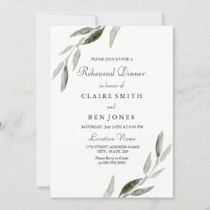 Elegant Waterverf Green Leaf Rehearsal Dinner Kaart