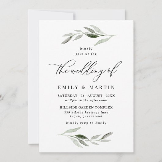 Elegant Waterverf Green Leaf Spring Wedding Kaart (Voorkant)