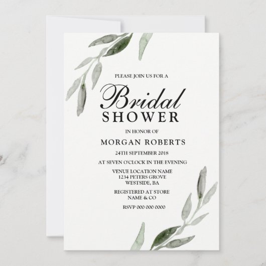 Elegant Waterverf Green Leaf Vrijgezellenfeest nod Kaart (Voorkant)