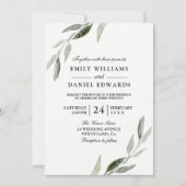 Elegant Waterverf Green Leaf Wedding Invite Kaart (Voorkant)