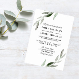Elegant Waterverf Green Leaf Wedding Invite Kaart