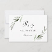 Elegant Waterverf Green Leaf Wedding Invite RSVP (Voorkant)