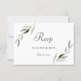 Elegant Waterverf Green Leaf Wedding Invite RSVP Kaartje