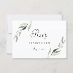 Elegant Waterverf Green Leaf Wedding Invite RSVP Kaartje