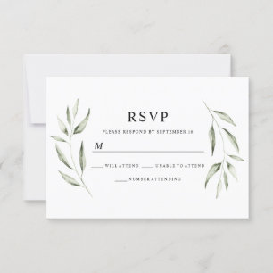 Elegant Waterverf Green Leaf Wedding RSVP Kaartje