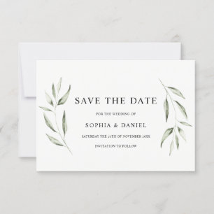 Elegant Waterverf Green Leaf Wedding Save The Date