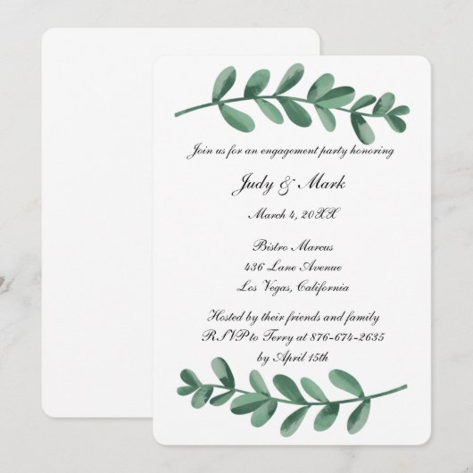 Elegant Waterverf Green Leaves Engagement Party Kaart (Voorkant / Achterkant)