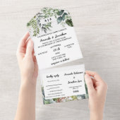 Elegant Waterverf Green Leaves Wedding All In One Uitnodiging (Afscheurbaar)